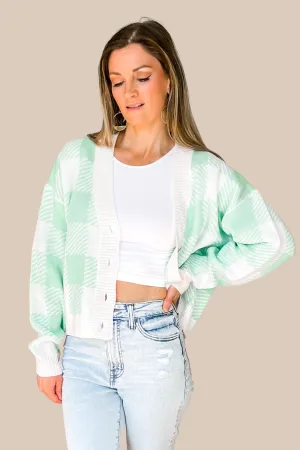 As If Plaid Checkered Cardigan - Apple Green -  SALE