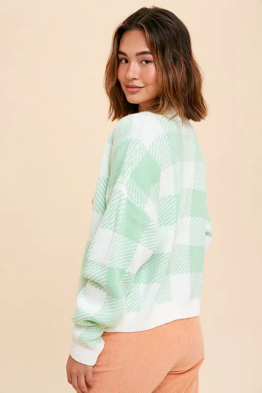 As If Plaid Checkered Cardigan - Apple Green -  SALE