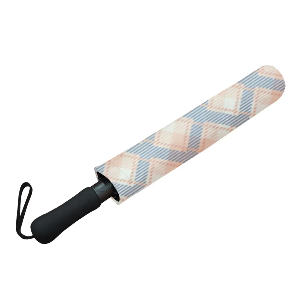 Audra Pink, Blue and Ivory Plaid Foldable Umbrella