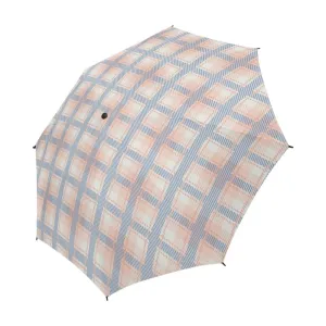 Audra Pink, Blue and Ivory Plaid Foldable Umbrella