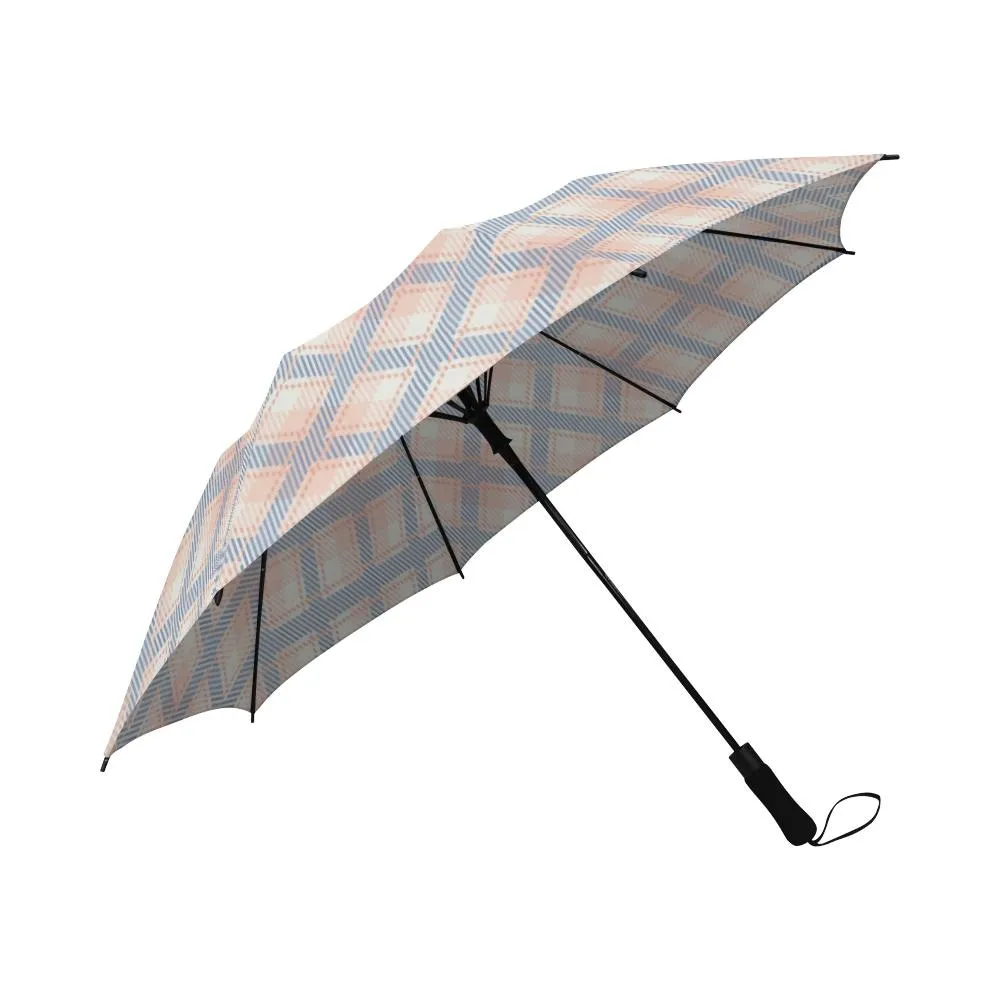 Audra Pink, Blue and Ivory Plaid Foldable Umbrella