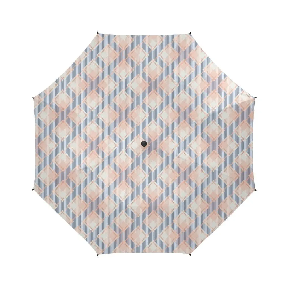 Audra Pink, Blue and Ivory Plaid Foldable Umbrella