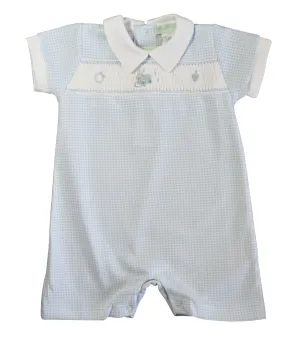 Baby Boy's Blue Check Smocked Bunny Romper