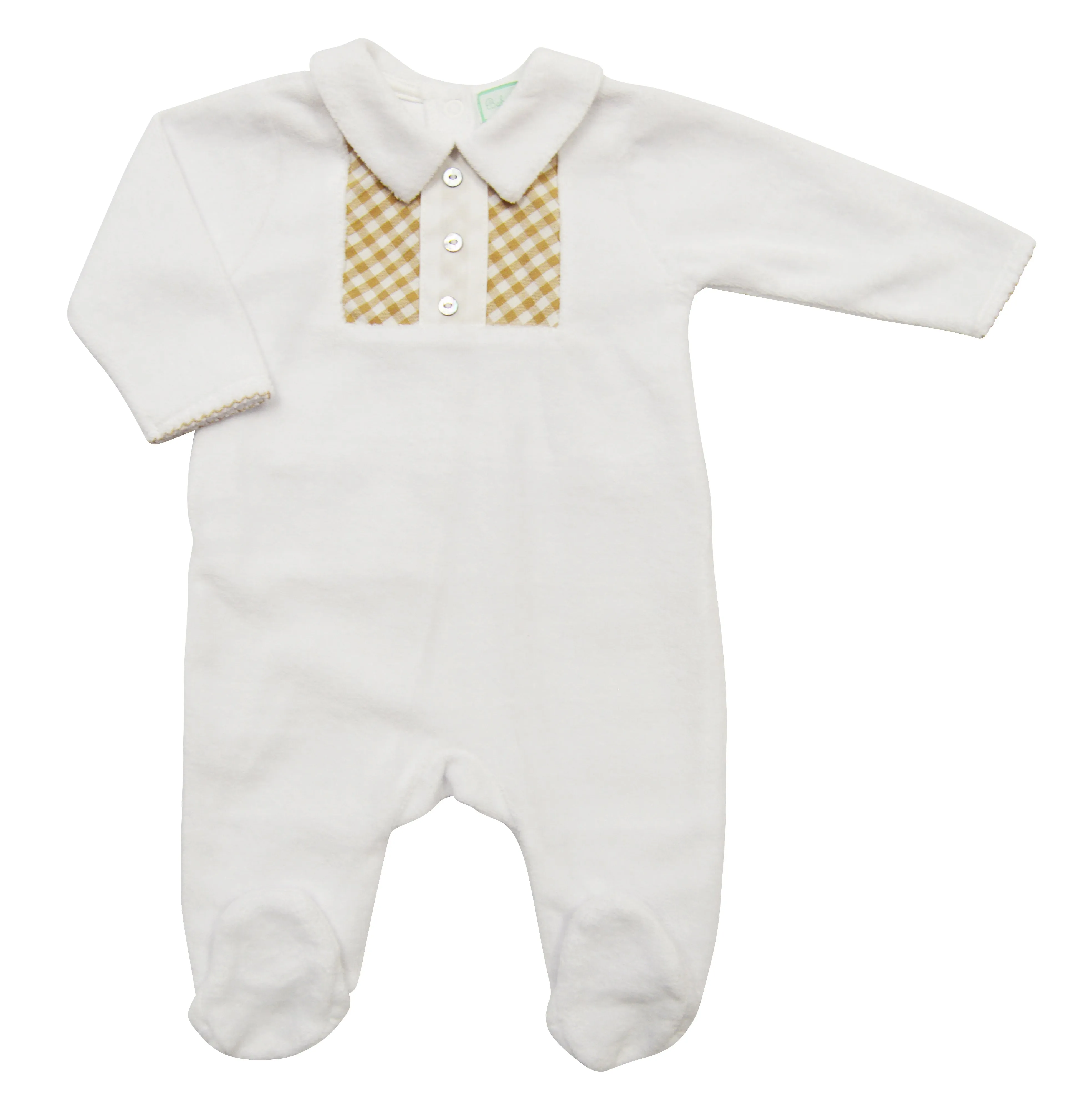 Baby Boy's White Velour with Ecru Checkered Set