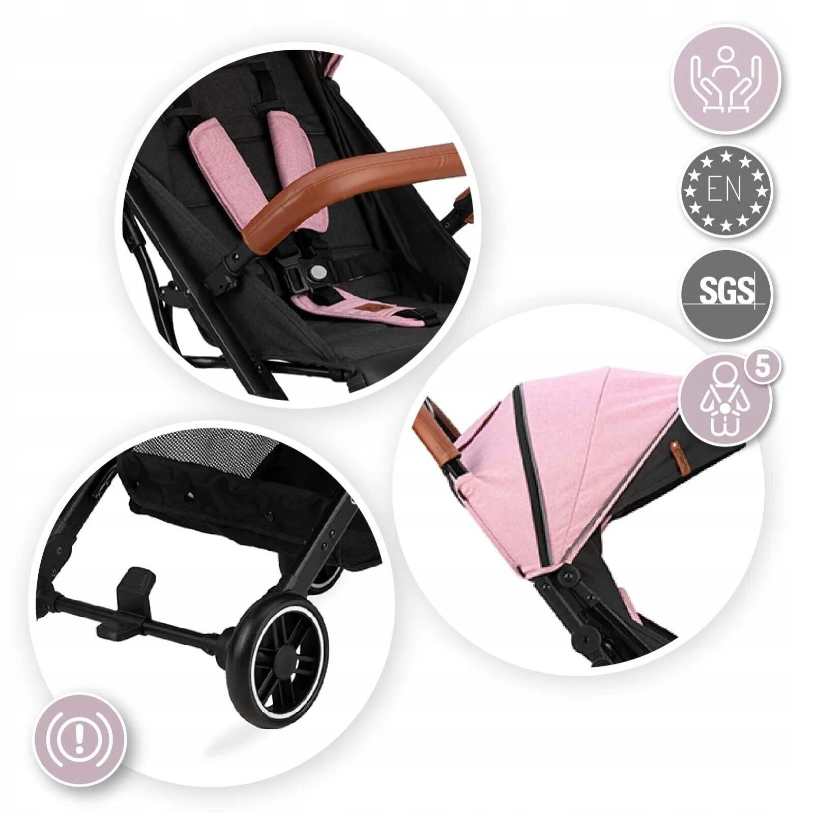 Baby Stroller MOMI ESTELLE Pink Lightweight Maneuverable Folded Pushchair