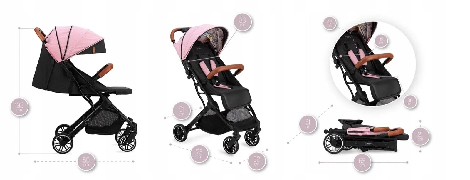Baby Stroller MOMI ESTELLE Pink Lightweight Maneuverable Folded Pushchair