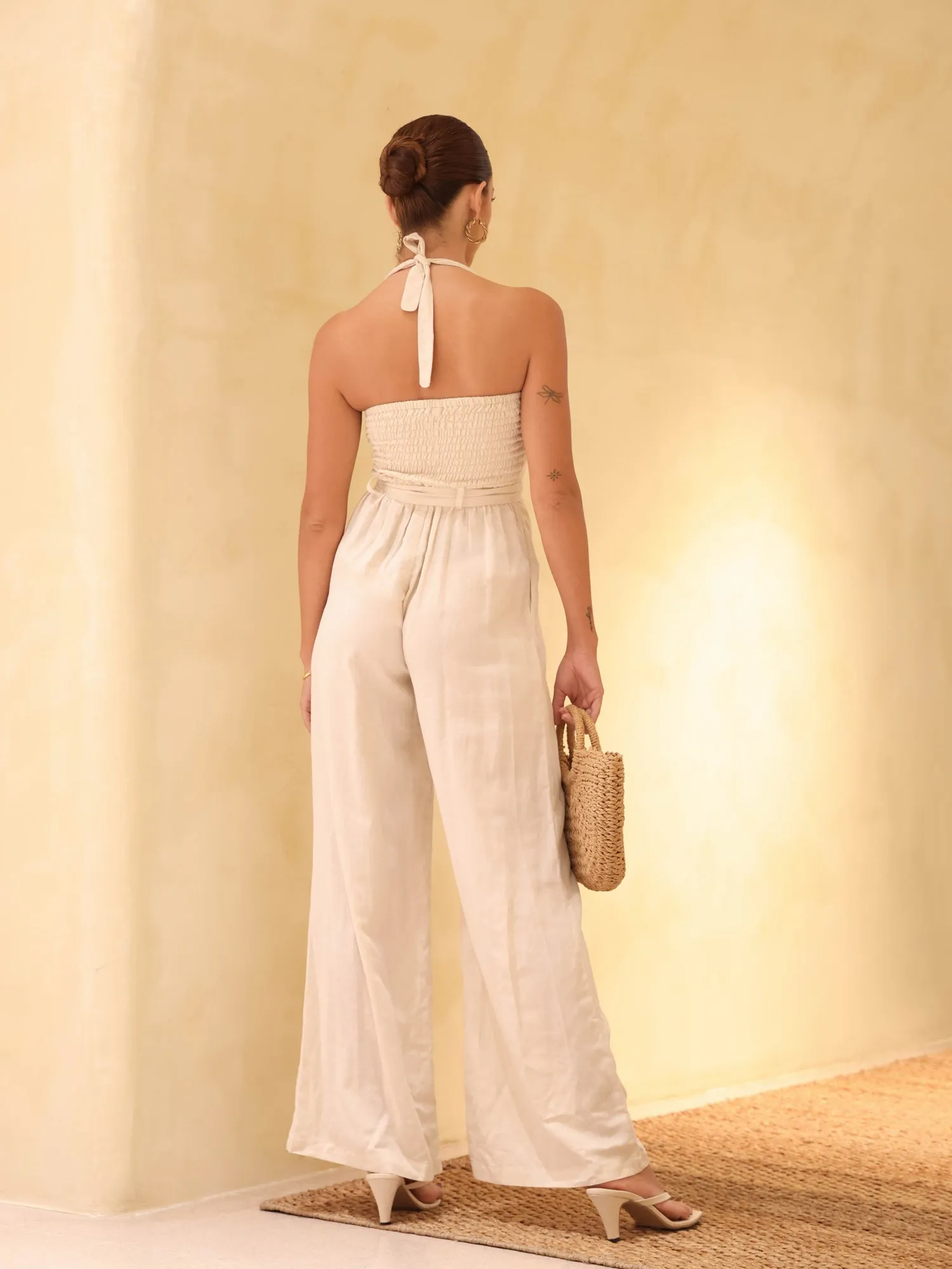 Back Neck Tieup Belt Detailed Jumpsuit