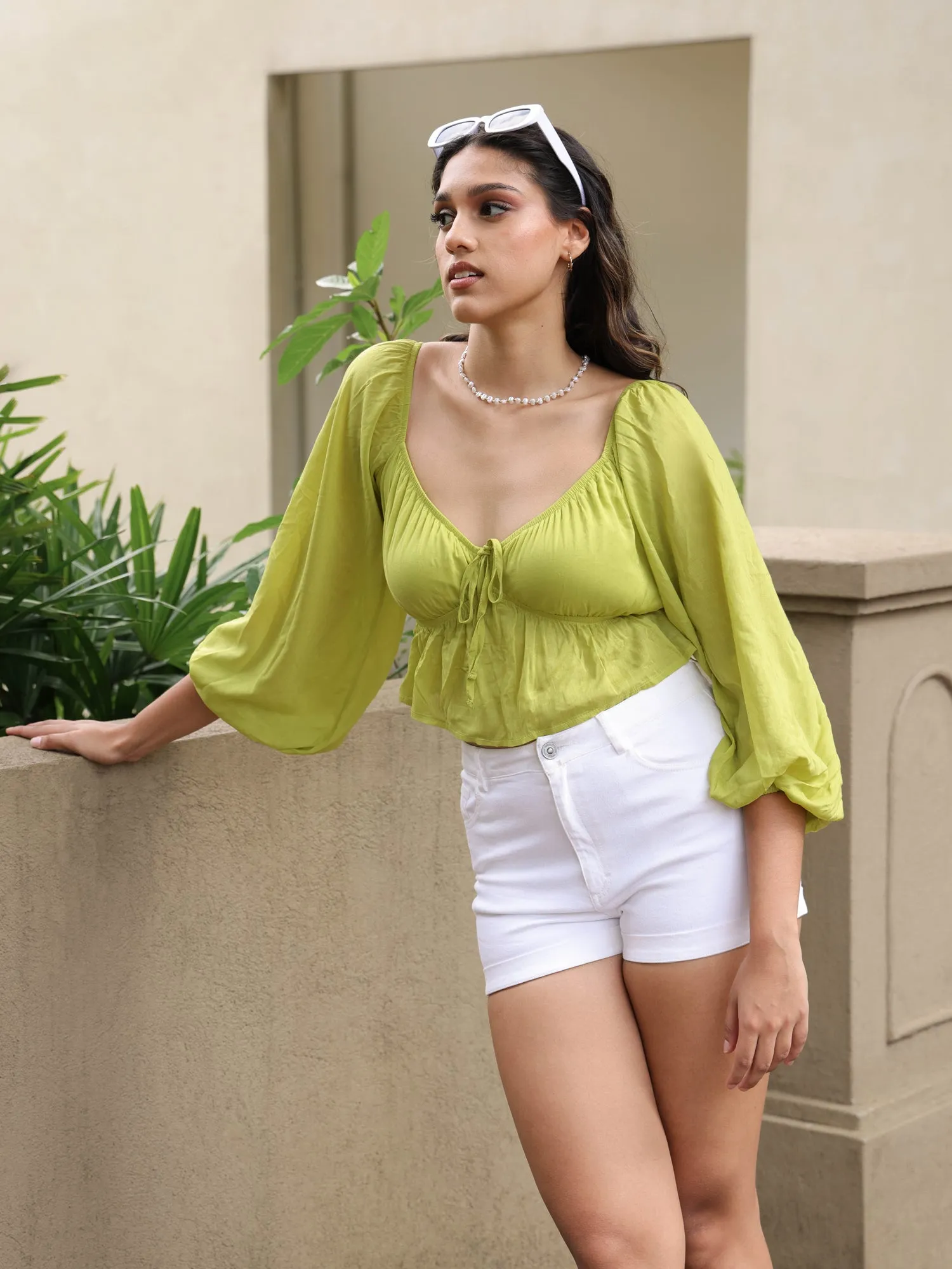 Balloon Sleeve Bustier  Detailed Top