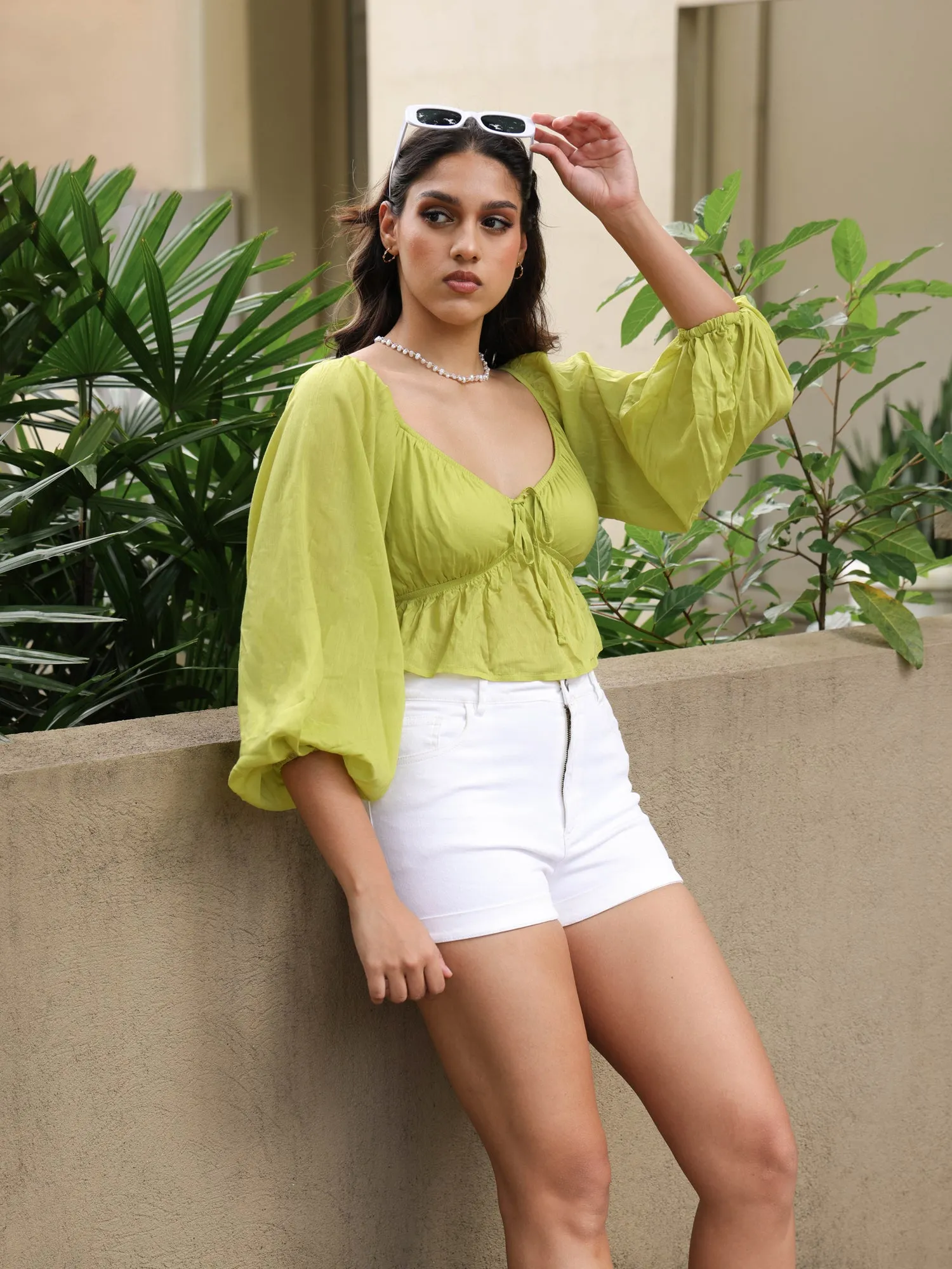 Balloon Sleeve Bustier  Detailed Top