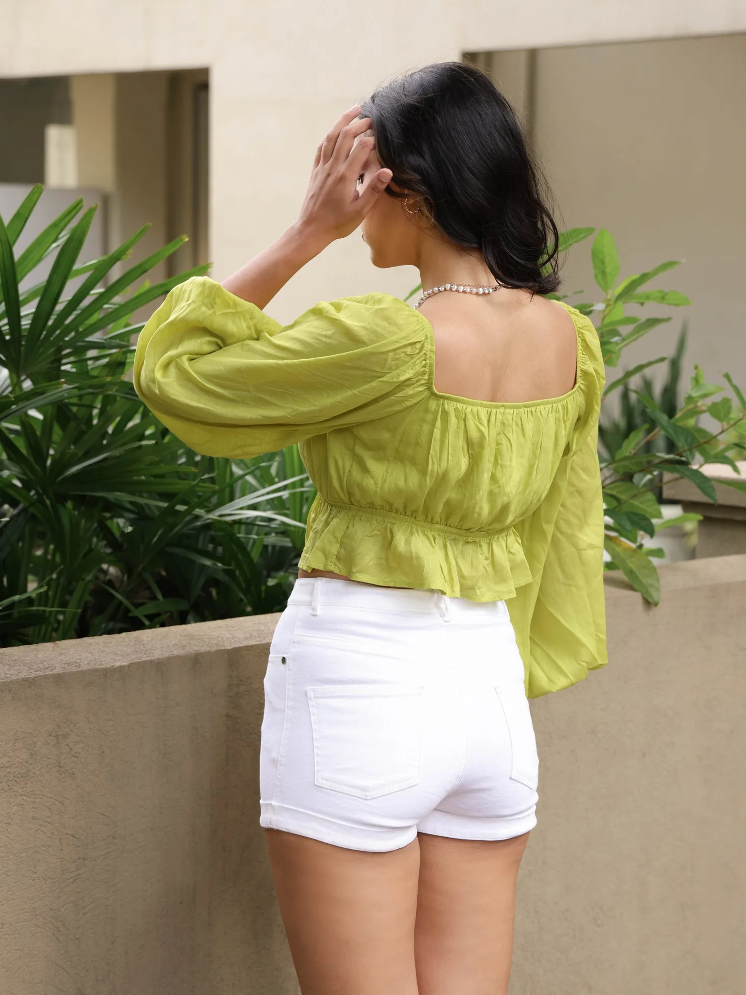 Balloon Sleeve Bustier  Detailed Top