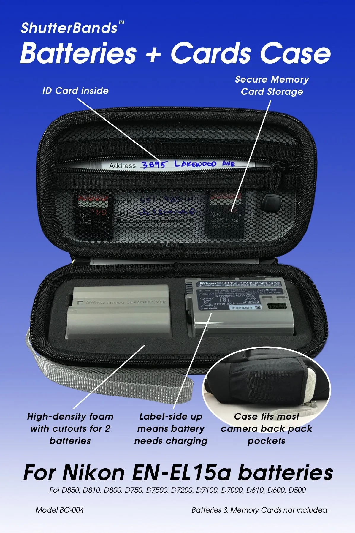 Batteries   Cards Case for Nikon EN-EL15a batteries (BC-004)