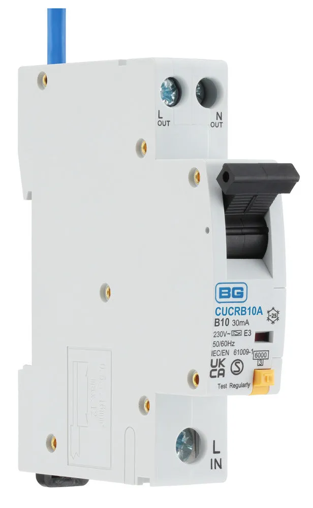 BG CUCRB10A 10A SP 1 Module B Curve 6kA 30mA Type A Compact RCBO