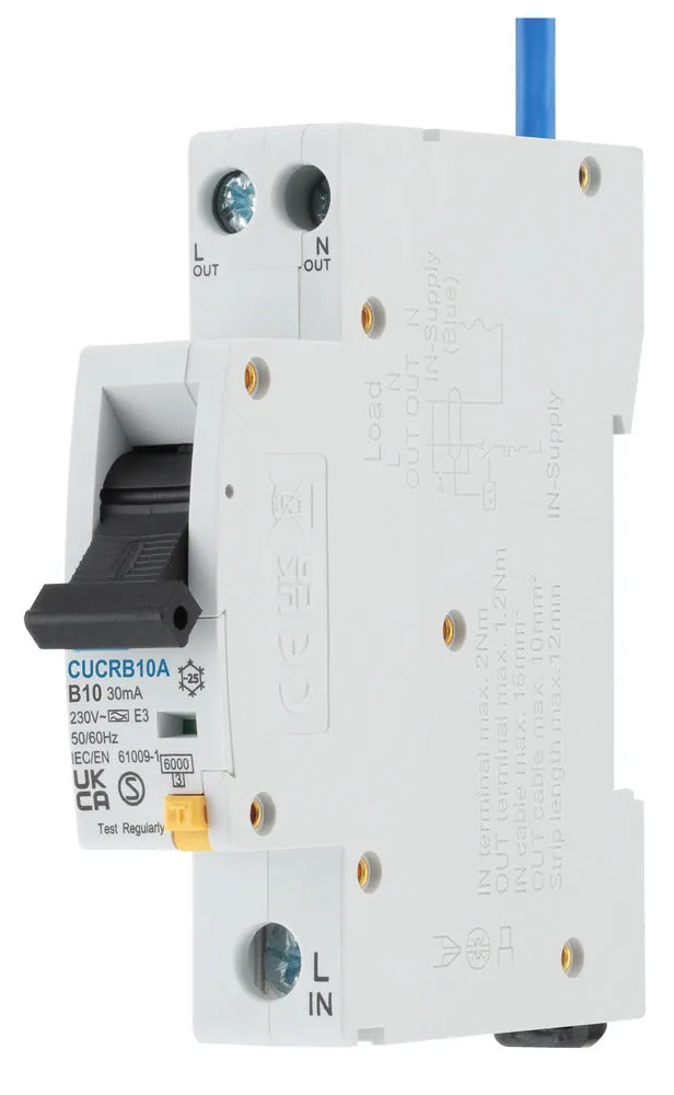 BG CUCRB10A 10A SP 1 Module B Curve 6kA 30mA Type A Compact RCBO