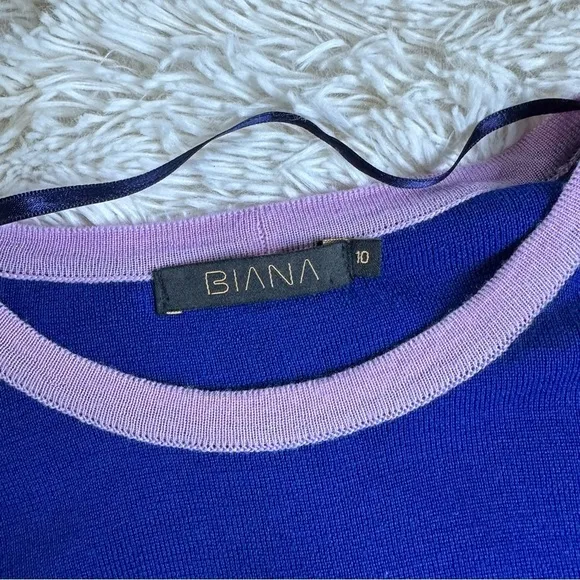 Biana 100% Merino Wool Blue Pink Dress Size 10