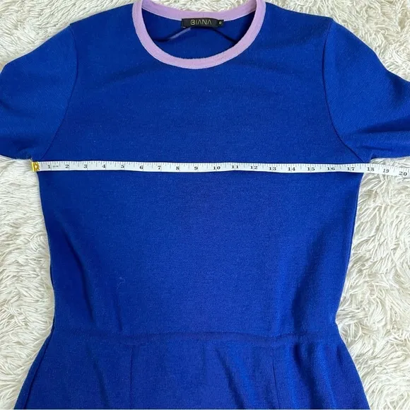 Biana 100% Merino Wool Blue Pink Dress Size 10