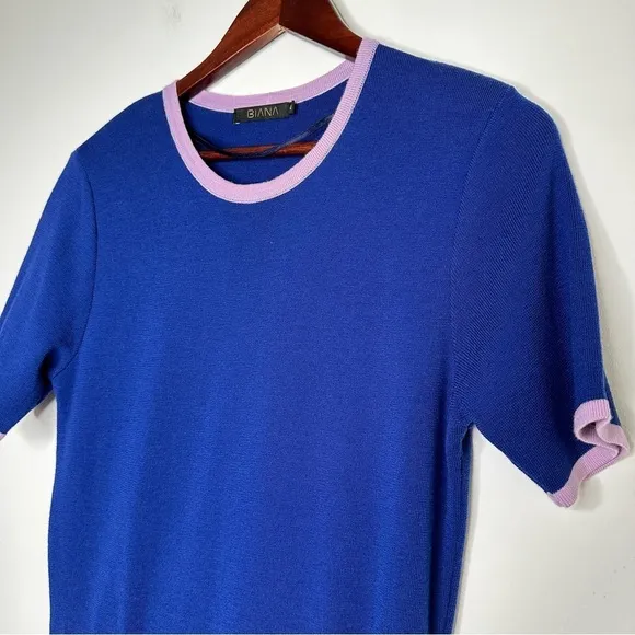 Biana 100% Merino Wool Blue Pink Dress Size 10