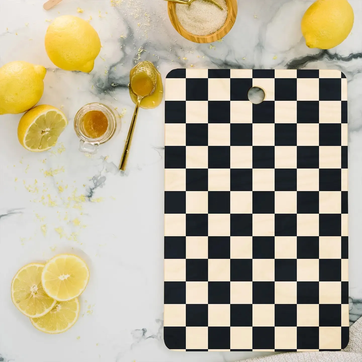 Black Cream Checker Cutting Board