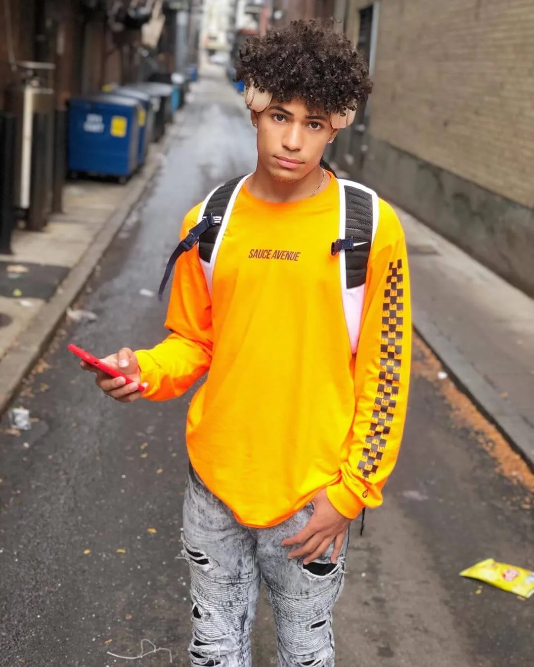 Black SA | Orange Long Sleeve Tee (Solid Checkered Drippin Sleeve)