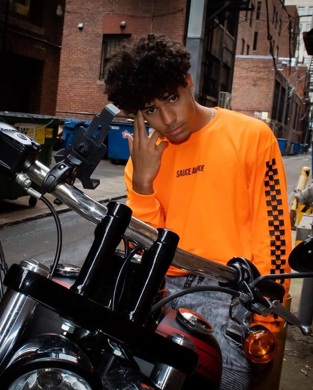 Black SA | Orange Long Sleeve Tee (Solid Checkered Drippin Sleeve)