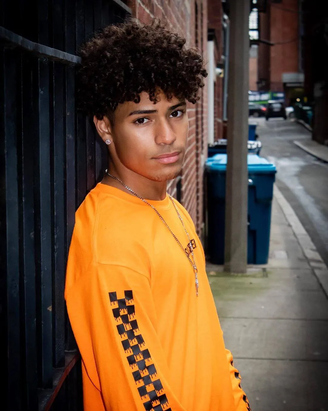 Black SA | Orange Long Sleeve Tee (Solid Checkered Drippin Sleeve)