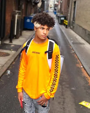 Black SA | Orange Long Sleeve Tee (Solid Checkered Drippin Sleeve)