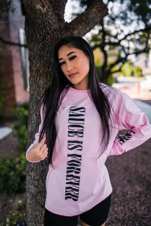 Black Sauce Is Forever (Vertical Big) | Light Pink Long Sleeve Tee (LOVE Sleeve)