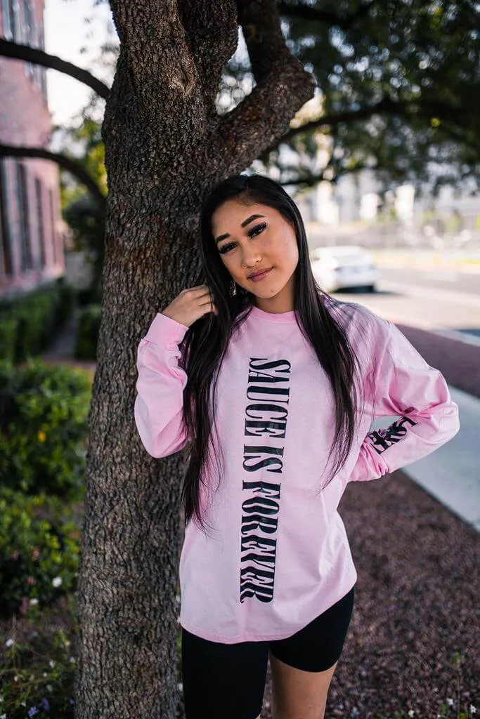 Black Sauce Is Forever (Vertical Big) | Light Pink Long Sleeve Tee (LOVE Sleeve)