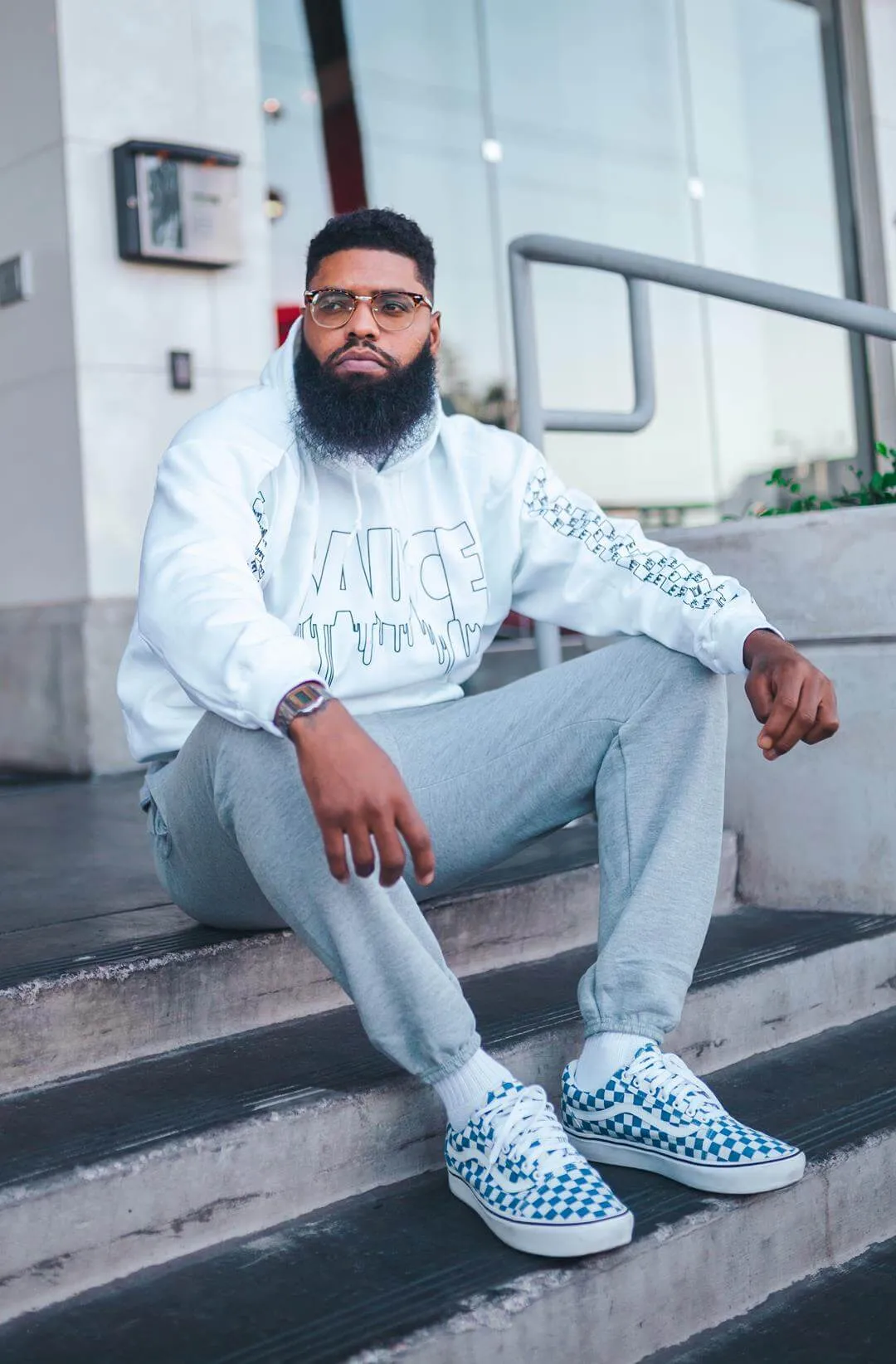 Black Sauce Outline | White Hoodie (Outline Checkered Drippin Sleeve)