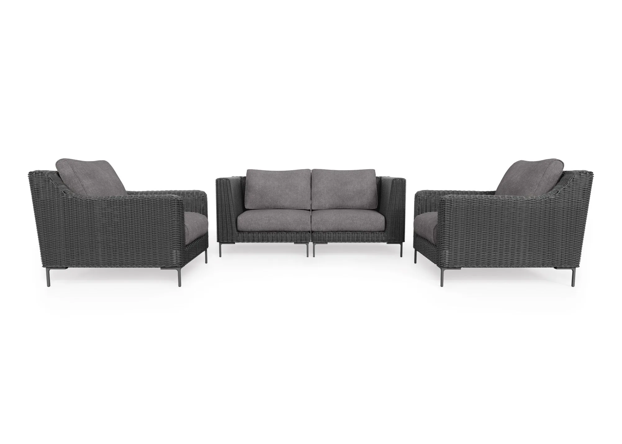 Black Wicker Outdoor Loveseat with Armchairs - 4 Seat