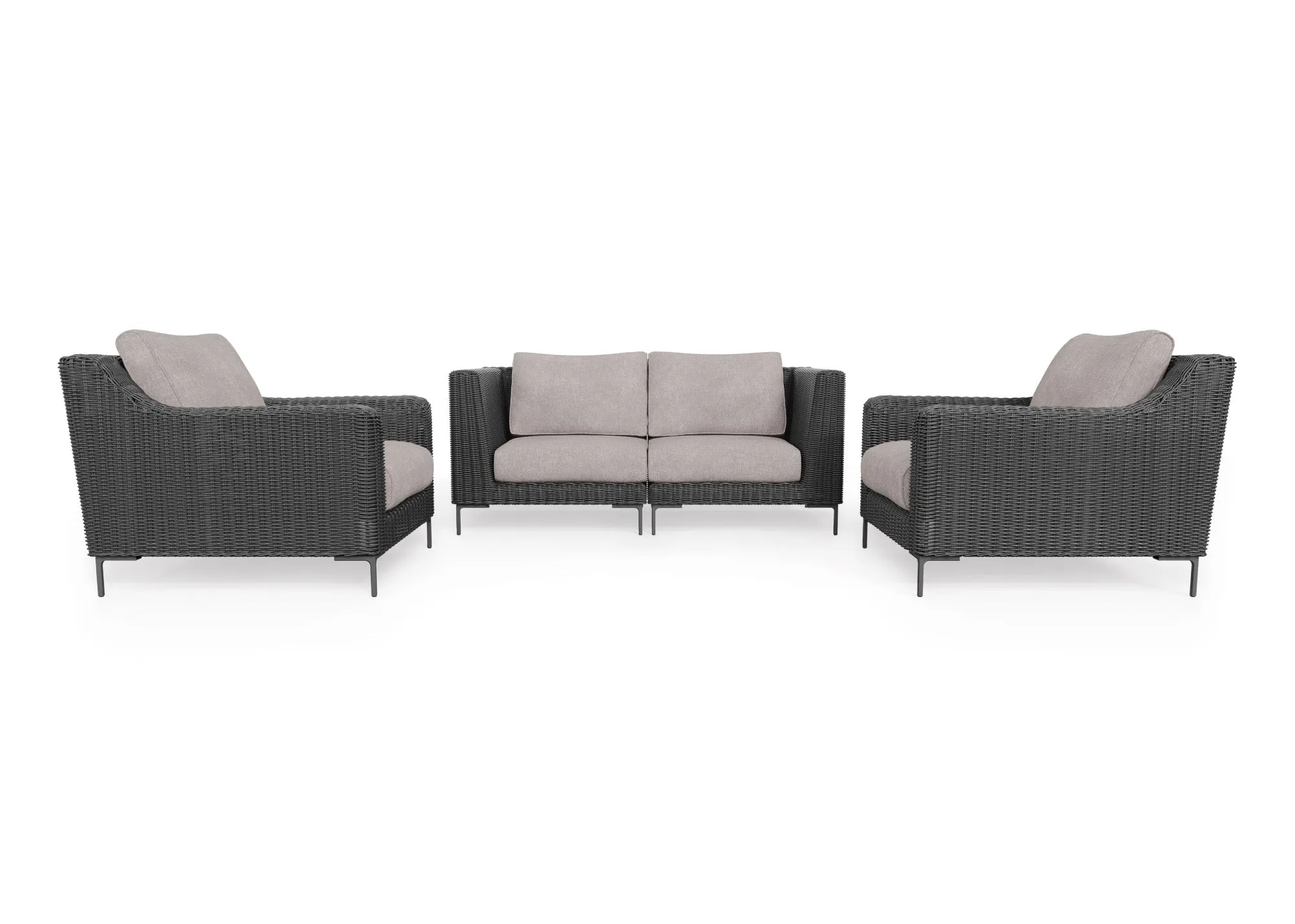 Black Wicker Outdoor Loveseat with Armchairs - 4 Seat
