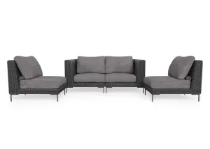 Black Wicker Outdoor Loveseat with Armless Chairs - 4 Seat