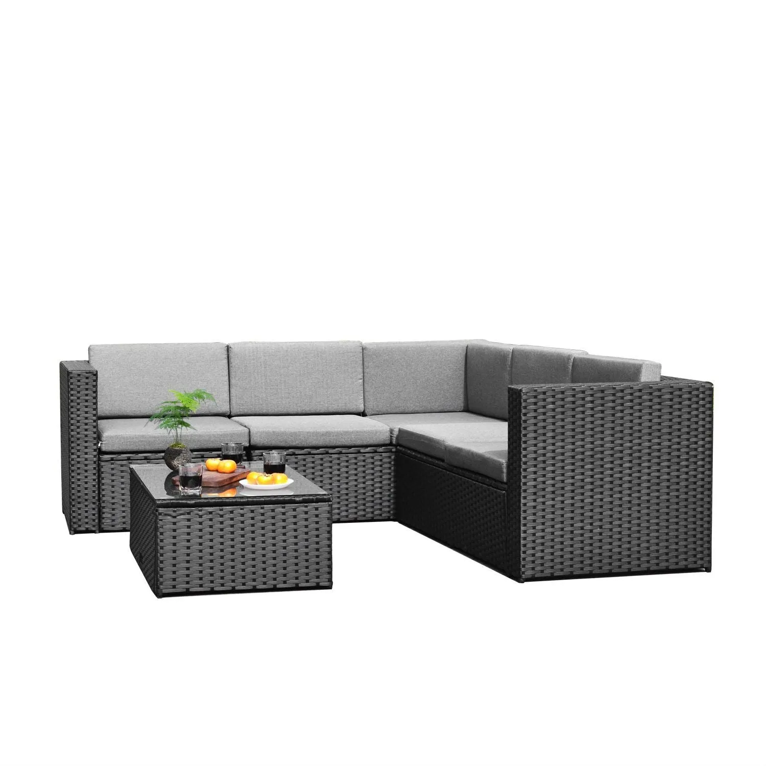 Black Wicker Resin 4-Piece Outdoor Patio Furniture Set