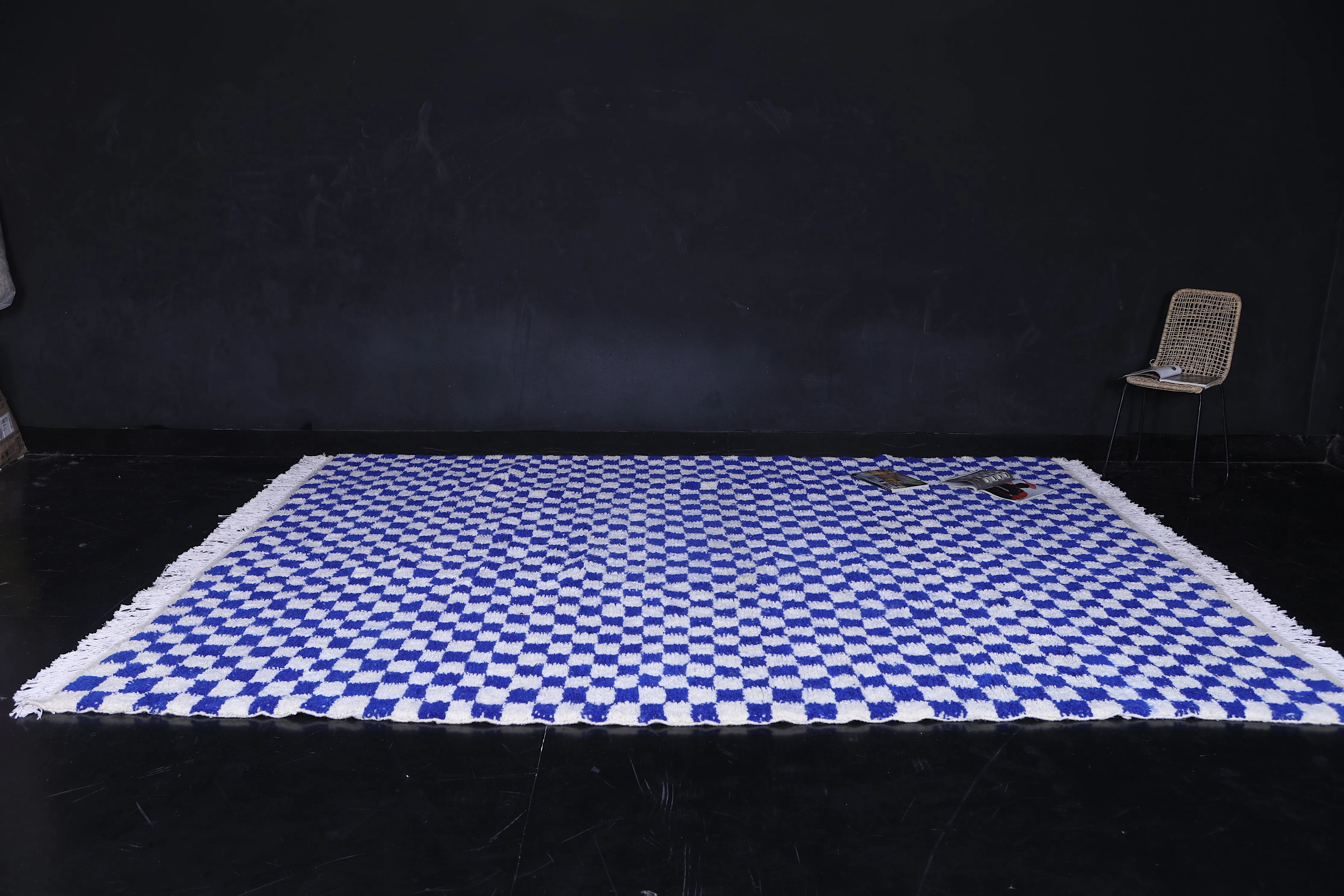Blue and White Custom Checkered  rug - Handmade moroccan berber carpet