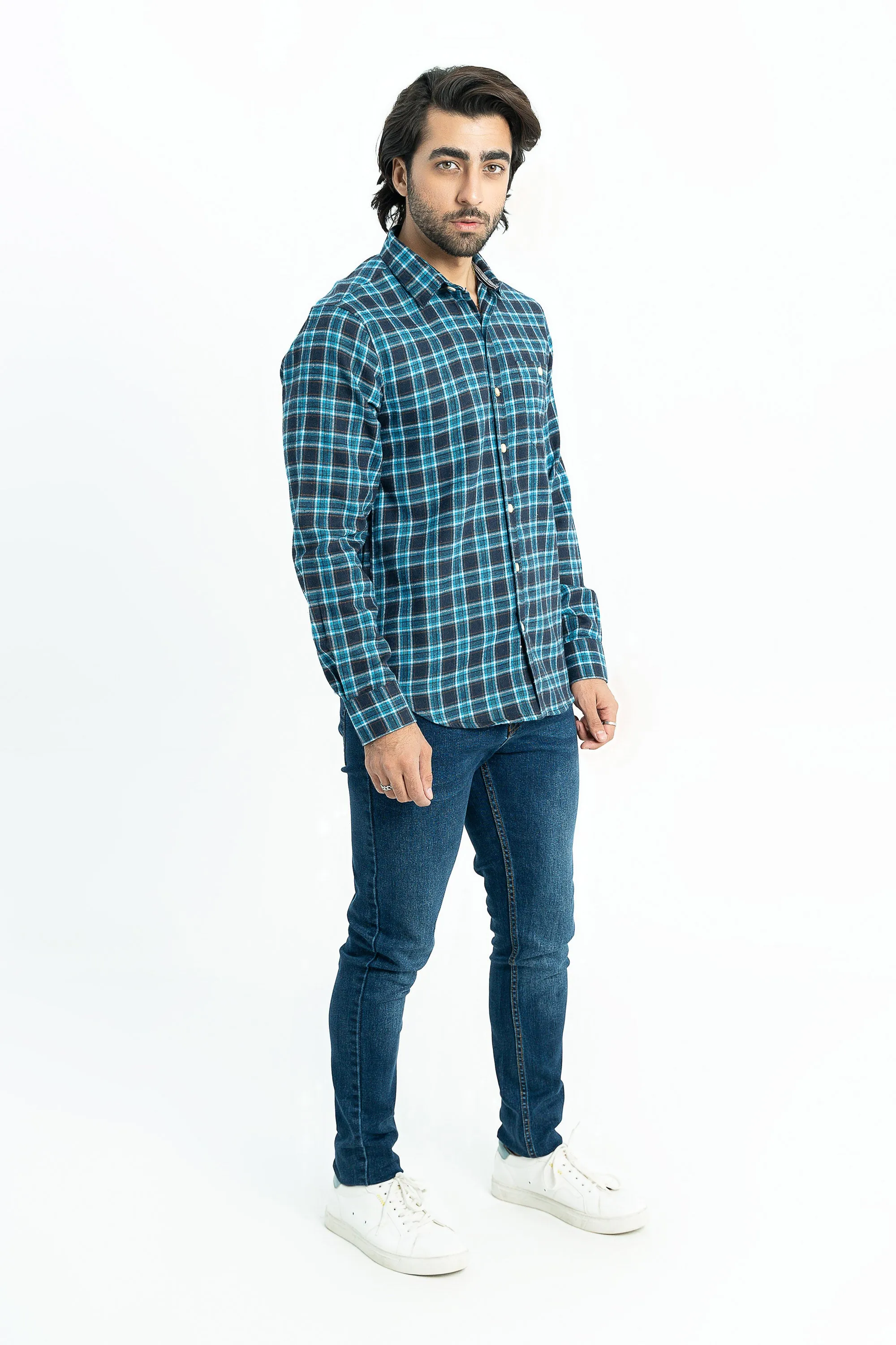 Blue checkered casual shirt