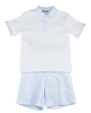 Blue Checkered Collar Short Set