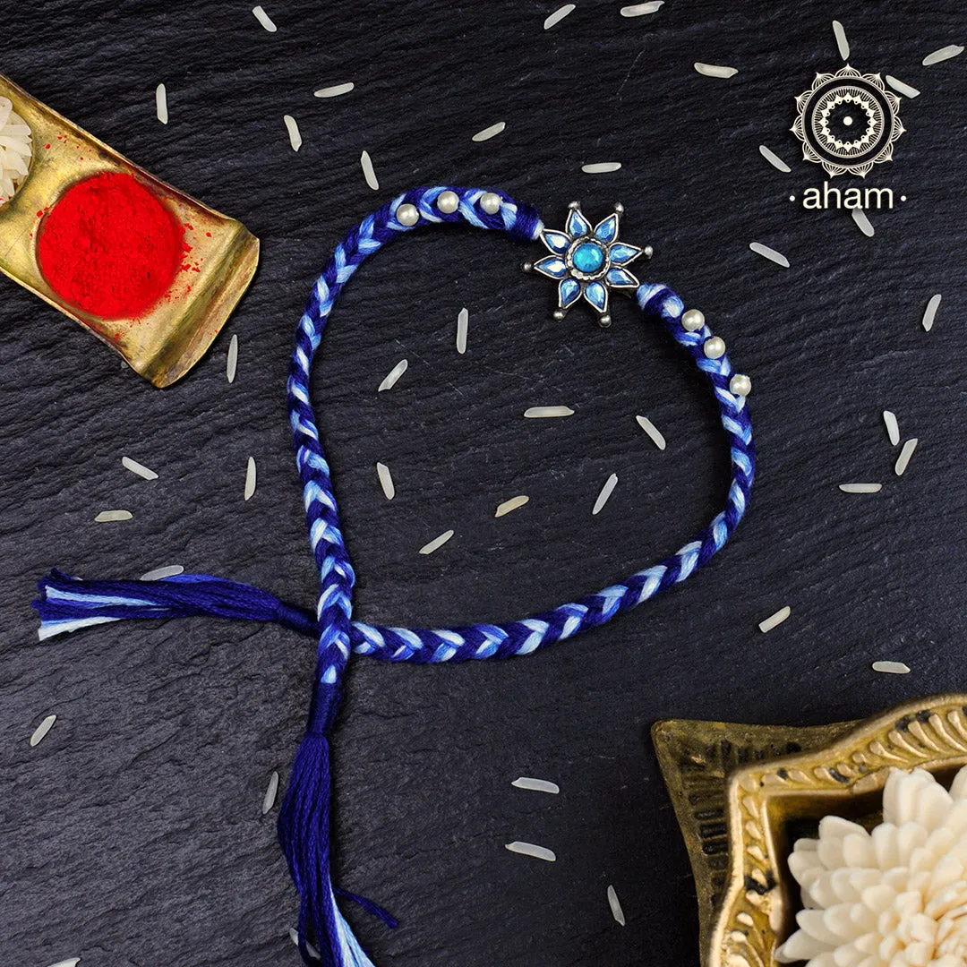 Blue Flower Silver Rakhi