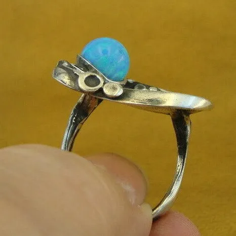 Blue Opal Ring 925 Sterling Silver size 6.5, 7 Handmade  Hadar Designers (H) SALE