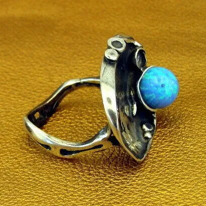 Blue Opal Ring 925 Sterling Silver size 6.5, 7 Handmade  Hadar Designers (H) SALE
