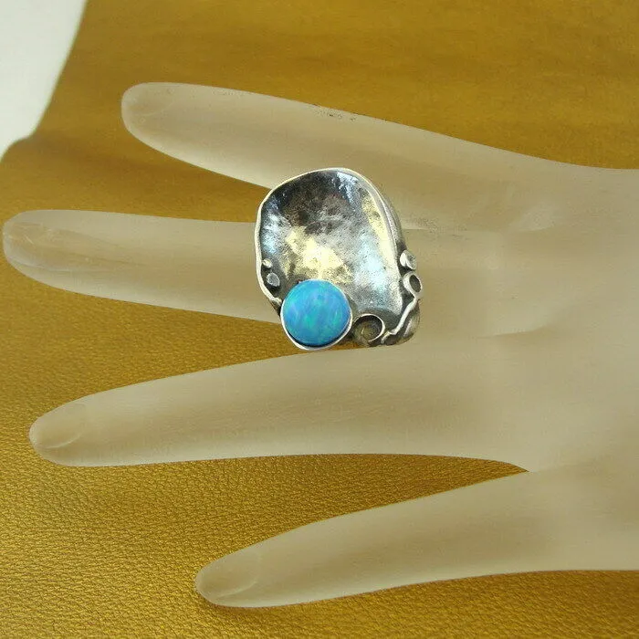 Blue Opal Ring 925 Sterling Silver size 6.5, 7 Handmade  Hadar Designers (H) SALE
