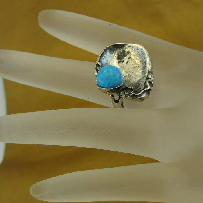 Blue Opal Ring 925 Sterling Silver size 6.5, 7 Handmade  Hadar Designers (H) SALE