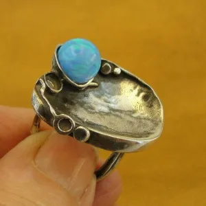 Blue Opal Ring 925 Sterling Silver size 6.5, 7 Handmade  Hadar Designers (H) SALE