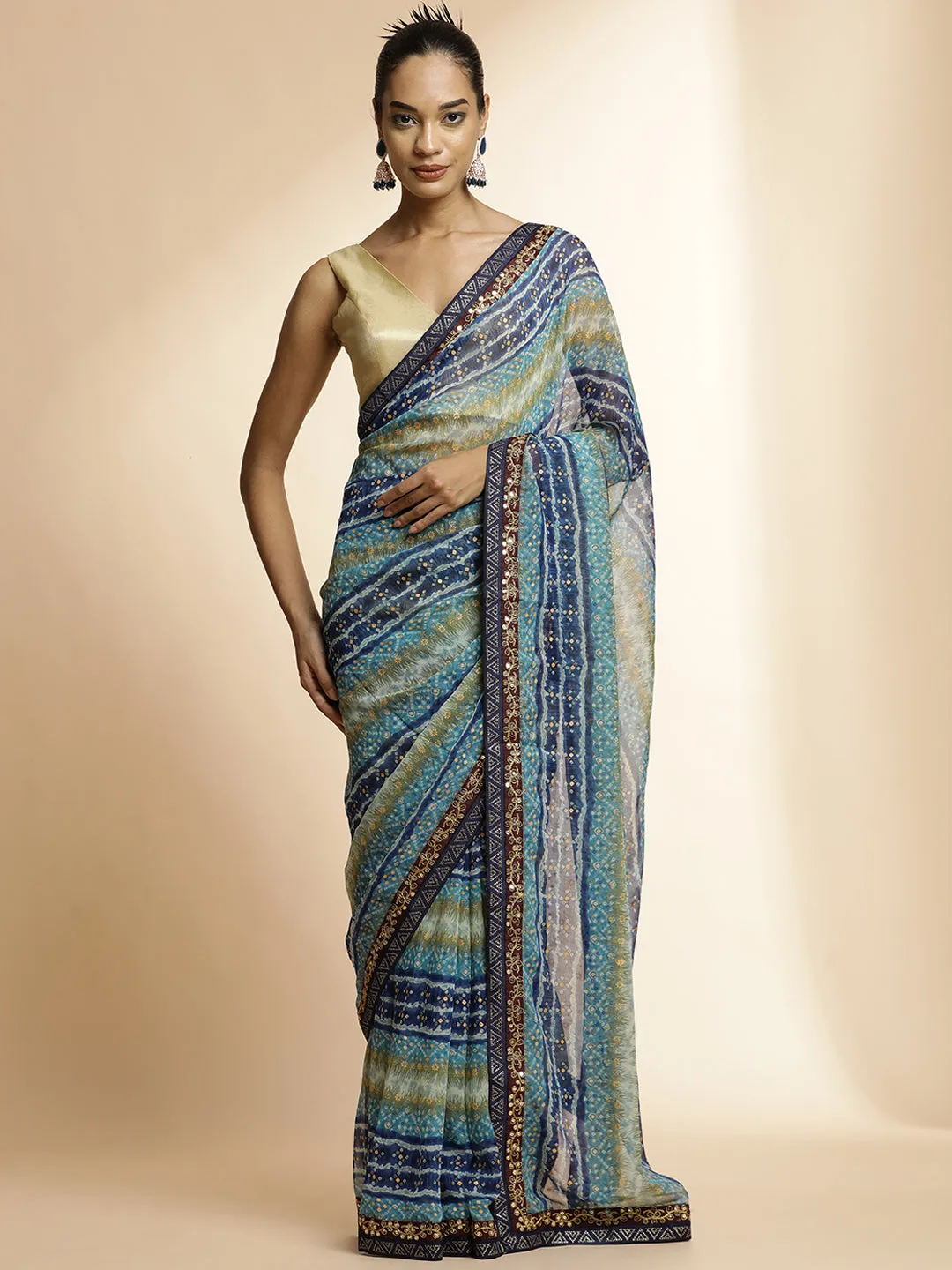 Blue  Printed Lightweight Georgette Saree