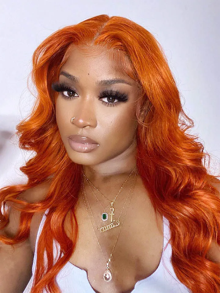 Body Wave Ginger Human Hair 13x4 Lace Front Wigs Remy Hair