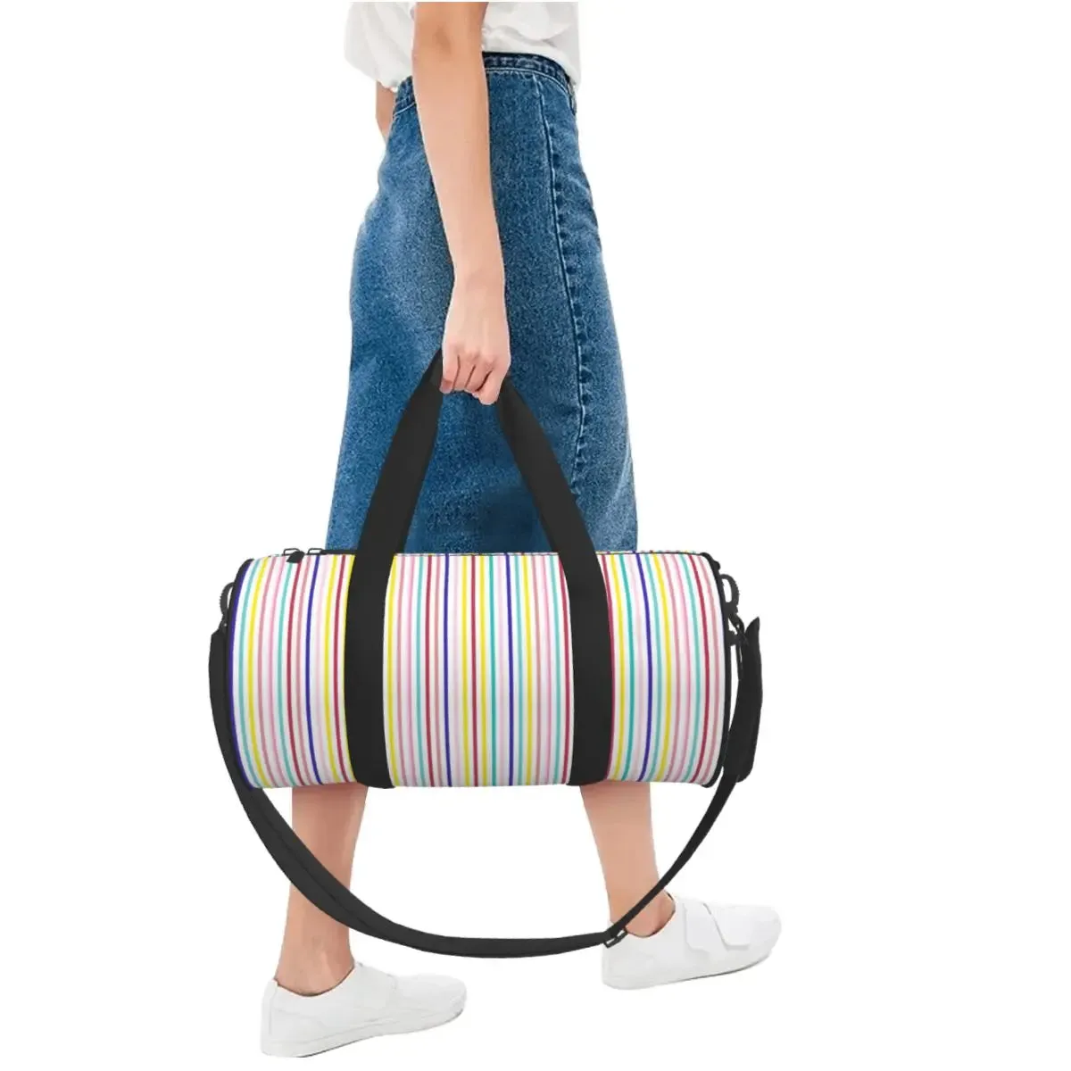 Bright Rainbow Striped Gym Bag Lines Swimming Sports Bags Couple Custom Gym Accessories Colorful Fitness Bag Weekend Handbags