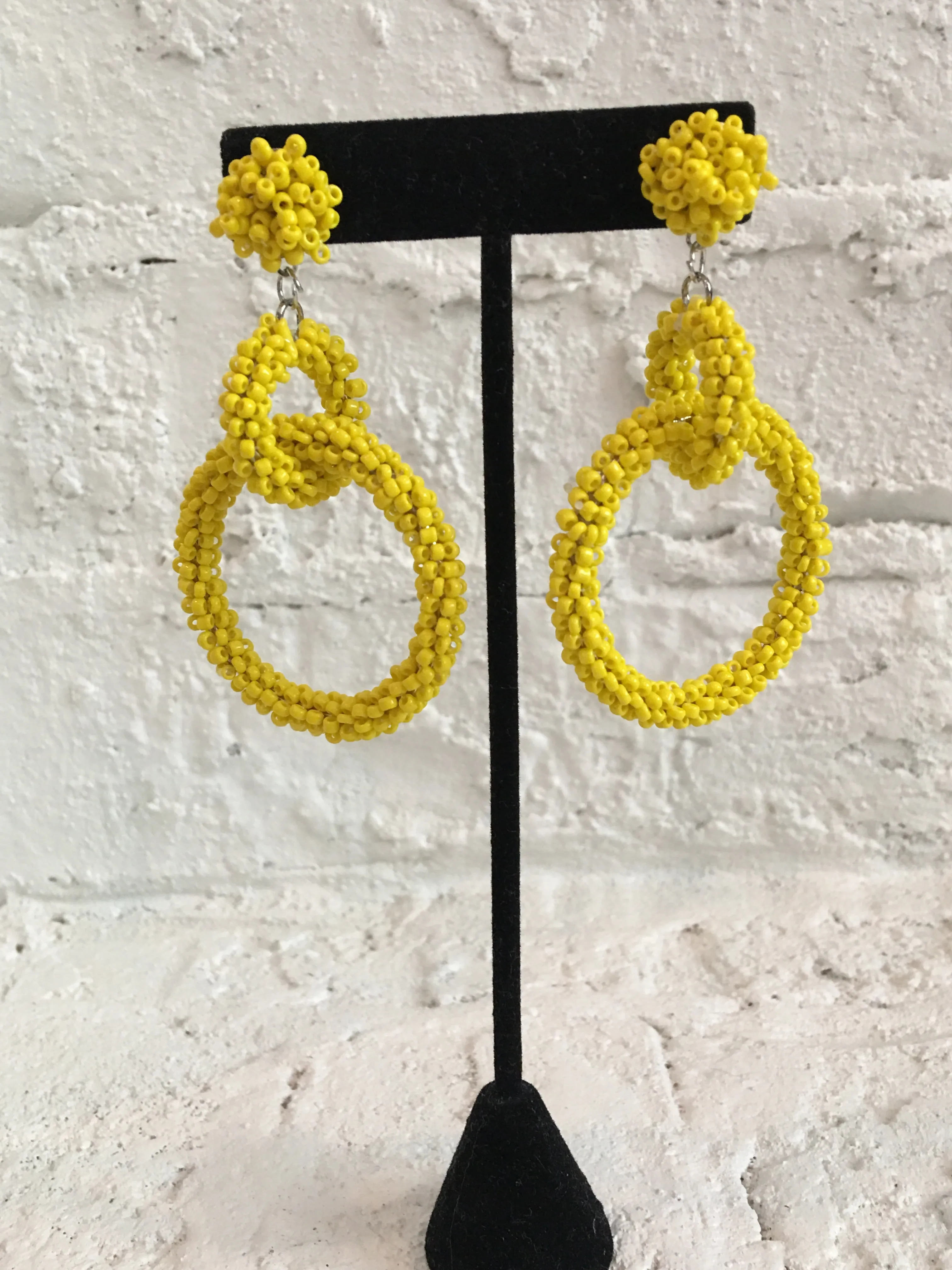 Bright Yellow Beaded Hoops