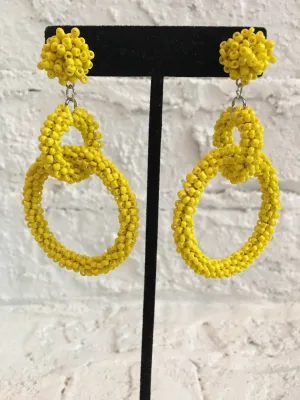 Bright Yellow Beaded Hoops