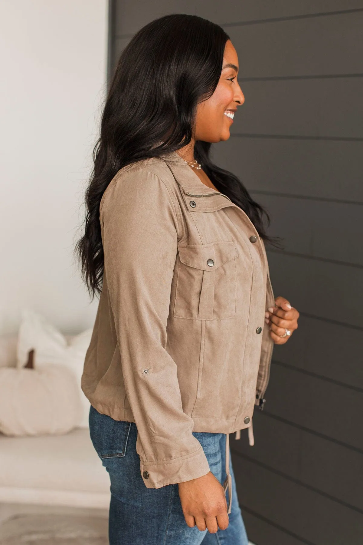 Brisk Morning Lightweight Zip Up Jacket- Taupe
