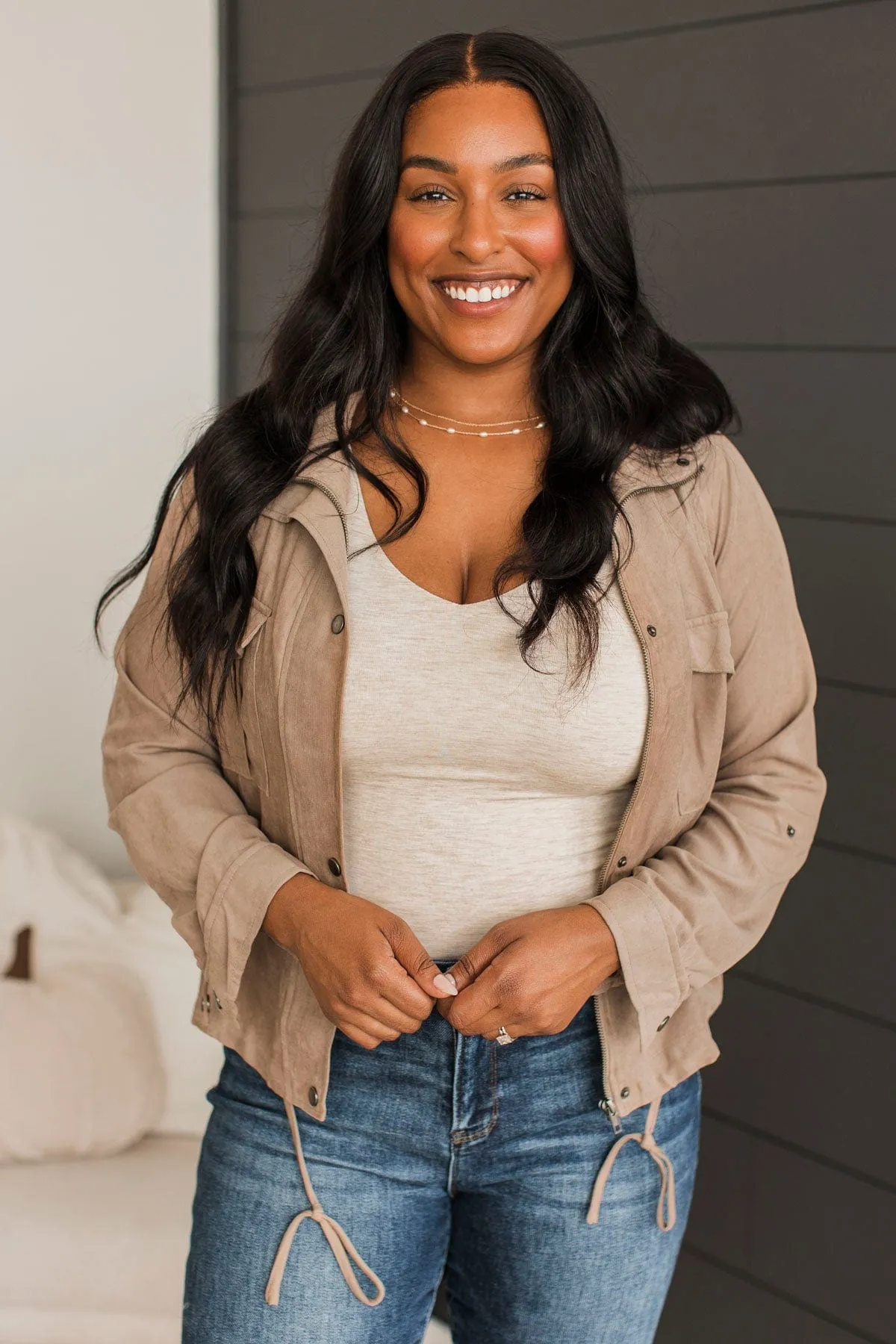 Brisk Morning Lightweight Zip Up Jacket- Taupe