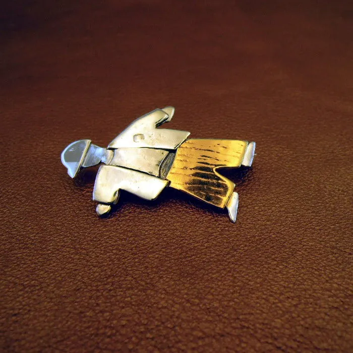 Brooch Pin 9k Yellow Gold 925 Silver  Israel Handmade Hadar Designers  (H) SALE