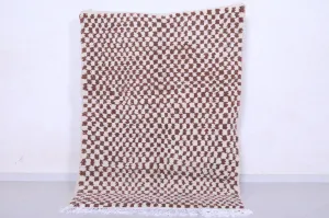 Brown and Beige Moroccan Checkered Rug 4.7 X 6.4 Feet – Handmade Elegance